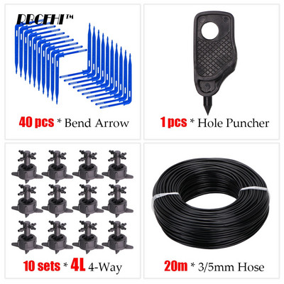 20M 1/8'' Picurator cu mai multe ieșiri Sistem de irigare a plantelor în ghivece Seră prin picurare 3/5mm Săgeată cu 4 căi Emițător în 2 căi Grădină