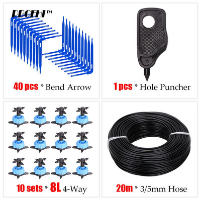 20M 1/8'' Picurator cu mai multe ieșiri Sistem de irigare a plantelor în ghivece Seră prin picurare 3/5mm Săgeată cu 4 căi Emițător în 2 căi Grădină