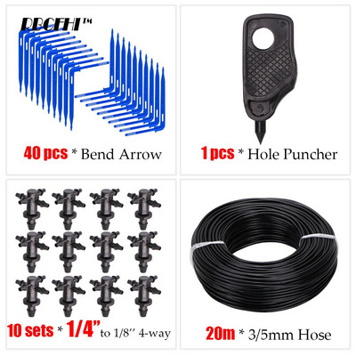 20M 1/8'' Picurator cu mai multe ieșiri Sistem de irigare a plantelor în ghivece Seră prin picurare 3/5mm Săgeată cu 4 căi Emițător în 2 căi Grădină