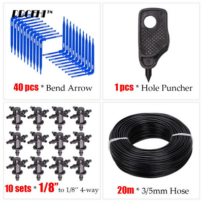 20M 1/8'' Picurator cu mai multe ieșiri Sistem de irigare a plantelor în ghivece Seră prin picurare 3/5mm Săgeată cu 4 căi Emițător în 2 căi Grădină