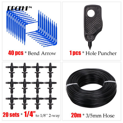 20M 1/8'' Picurator cu mai multe ieșiri Sistem de irigare a plantelor în ghivece Seră prin picurare 3/5mm Săgeată cu 4 căi Emițător în 2 căi Grădină