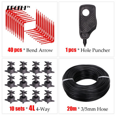 20M 1/8'' Picurator cu mai multe ieșiri Sistem de irigare a plantelor în ghivece Seră prin picurare 3/5mm Săgeată cu 4 căi Emițător în 2 căi Grădină