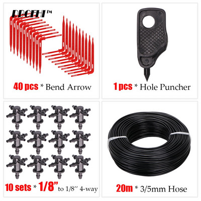 20M 1/8'' Picurator cu mai multe ieșiri Sistem de irigare a plantelor în ghivece Seră prin picurare 3/5mm Săgeată cu 4 căi Emițător în 2 căi Grădină