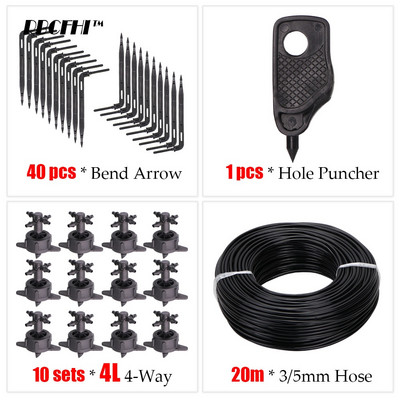 20M 1/8'' Picurator cu mai multe ieșiri Sistem de irigare a plantelor în ghivece Seră prin picurare 3/5mm Săgeată cu 4 căi Emițător în 2 căi Grădină