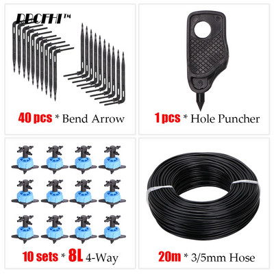 20M 1/8'' Picurator cu mai multe ieșiri Sistem de irigare a plantelor în ghivece Seră prin picurare 3/5mm Săgeată cu 4 căi Emițător în 2 căi Grădină