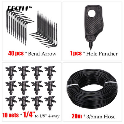 20M 1/8'' Picurator cu mai multe ieșiri Sistem de irigare a plantelor în ghivece Seră prin picurare 3/5mm Săgeată cu 4 căi Emițător în 2 căi Grădină