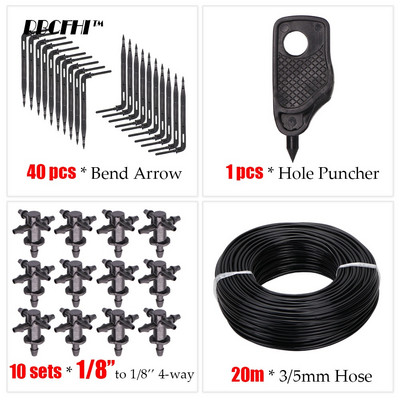 20M 1/8'' Picurator cu mai multe ieșiri Sistem de irigare a plantelor în ghivece Seră prin picurare 3/5mm Săgeată cu 4 căi Emițător în 2 căi Grădină