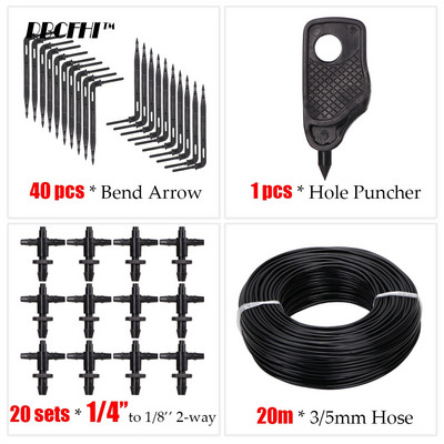 20M 1/8'' Picurator cu mai multe ieșiri Sistem de irigare a plantelor în ghivece Seră prin picurare 3/5mm Săgeată cu 4 căi Emițător în 2 căi Grădină