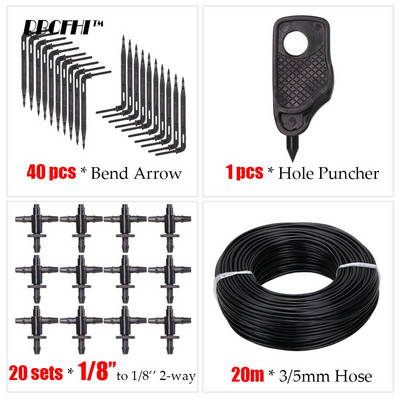 20M 1/8'' Picurator cu mai multe ieșiri Sistem de irigare a plantelor în ghivece Seră prin picurare 3/5mm Săgeată cu 4 căi Emițător în 2 căi Grădină