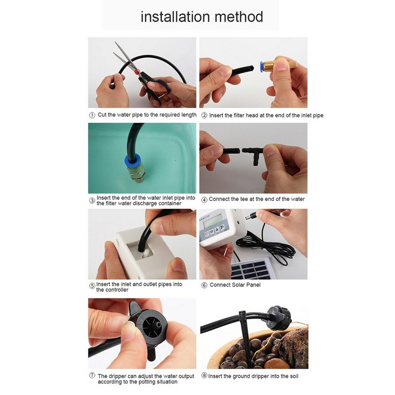 Dispozitiv de udare automat pentru grădină, cu mod dublu USB, sistem de irigare prin picurare a plantelor, temporizator, pompă de apă, dispozitiv de udare solar