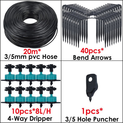 KESLA 8L/H 5-100M automatikus csepegtető öntözés, 4 irányú csepegtető nyíltávadó 3/5 mm-es tömlős öntözőrendszer cserepes bonsai növény üvegház