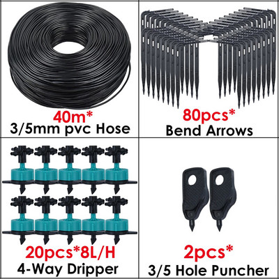 KESLA 8L/H 5-100M automatikus csepegtető öntözés, 4 irányú csepegtető nyíltávadó 3/5 mm-es tömlős öntözőrendszer cserepes bonsai növény üvegház