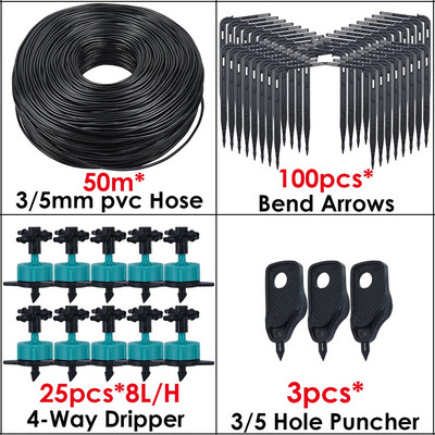 KESLA 8L/H 5-100M automatikus csepegtető öntözés, 4 irányú csepegtető nyíltávadó 3/5 mm-es tömlős öntözőrendszer cserepes bonsai növény üvegház