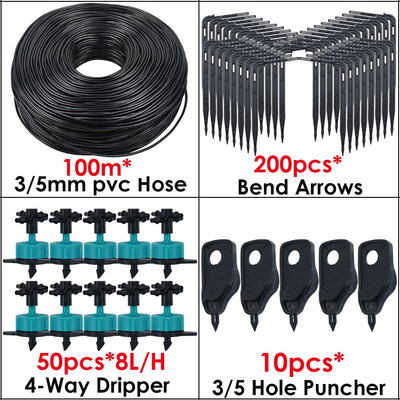 KESLA 8L/H 5-100M automatikus csepegtető öntözés, 4 irányú csepegtető nyíltávadó 3/5 mm-es tömlős öntözőrendszer cserepes bonsai növény üvegház
