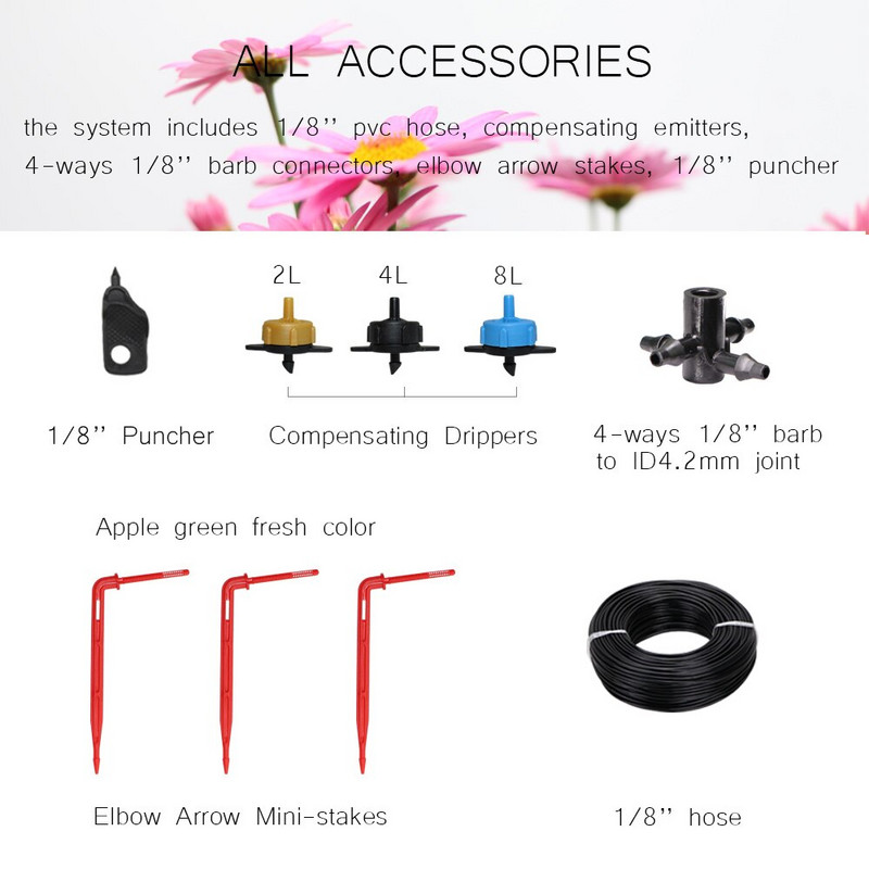 Üvegházhatású csepegtető öntözés 4-utas 2L 4L 8L 3/5 mm-es tömlő Arrow Kit Növénycserép Kerti Gyep öntözési kanyar csepegtető öntöző távadó