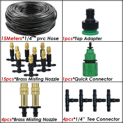 5M-30M 4/7mm Tee din alamă Duză Atomizor Furtun Irigare Grădină 1/4'' Sistem de udare de răcire cu ceață în aer liber pentru seră de terasă
