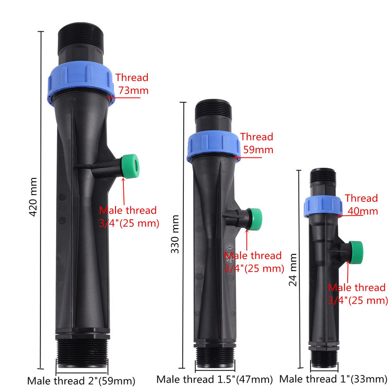 Kit de fertilizare Venturi cu aspirație mare de 1"/1,5"/2" cu filet masculin Injector de îngrășământ automat pentru aspersoare prin picurare Fitinguri de irigare