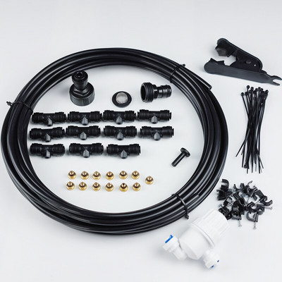 6–18 metrų žarna su trišakiais ir žalvariniais purkštukais „pasidaryk pats“ žemo slėgio rūko aušinimo sistemos vandens purkštuvo rinkinys sodo terasai