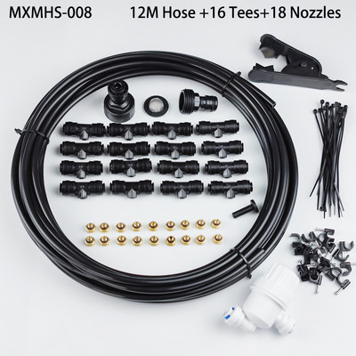 6–18 metrų žarna su trišakiais ir žalvariniais purkštukais „pasidaryk pats“ žemo slėgio rūko aušinimo sistemos vandens purkštuvo rinkinys sodo terasai