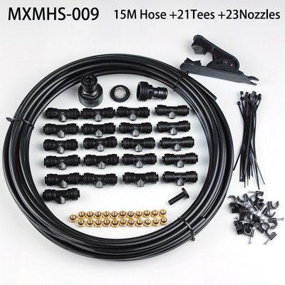 6–18 metrų žarna su trišakiais ir žalvariniais purkštukais „pasidaryk pats“ žemo slėgio rūko aušinimo sistemos vandens purkštuvo rinkinys sodo terasai