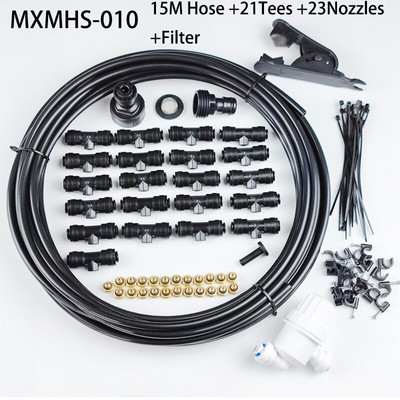 6–18 metrų žarna su trišakiais ir žalvariniais purkštukais „pasidaryk pats“ žemo slėgio rūko aušinimo sistemos vandens purkštuvo rinkinys sodo terasai