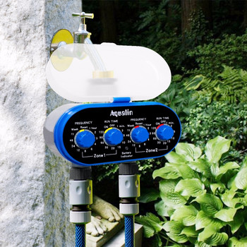 Сферичен кран Електронно автоматично напояване Два изхода Четири циферблата Таймер за вода Контролер за градинско напояване за градина, двор #21032