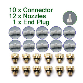 10 Set Mist Fog Nozzle Kit Mister Fogger Nozzles Sprayer with Fitting for Patio Misting Spray Water Cooling System Outdoor Garden