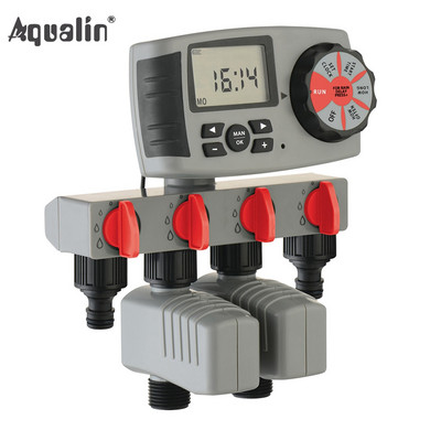 Автоматична 4-зонова напоителна система Aqualin Таймер за поливане Градинска система за управление на таймера за вода с 2 електромагнитни клапана #10204