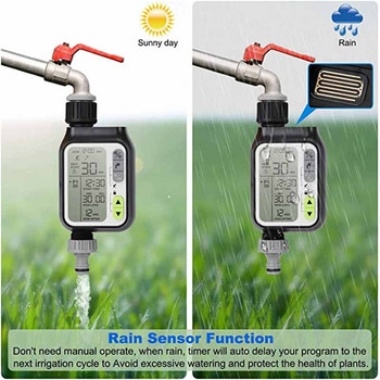 Автоматична система IRRIG Градински таймер за вода със сензор за дъжд 3 отделни програми за време Водоустойчив контролер за напояване