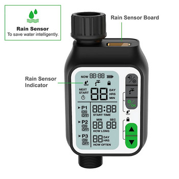 Градински таймер за вода Водоустойчив таймер за поливане със сензор за дъжд Таймер за напояване Автоматична система за поливане Контролер за напояване