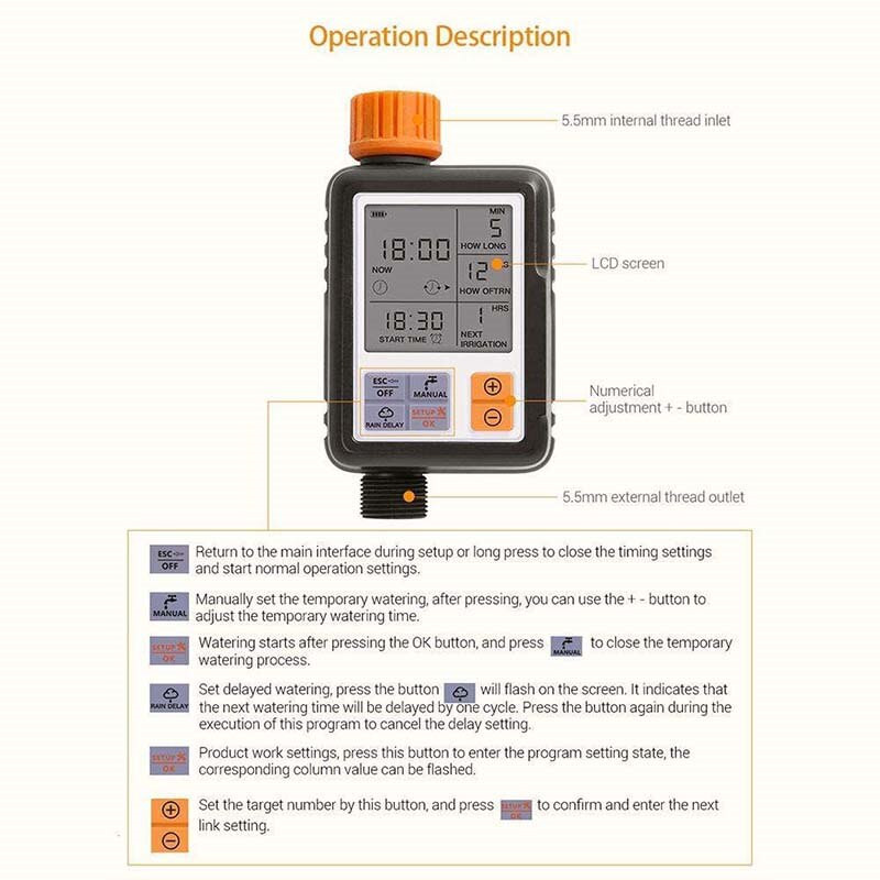 Temporizator de apă digital programabil automat, ecran mare de 3 inchi, IP65, rezistent la apă, pentru sistemul de udare a gazonului de grădină, controler de irigare