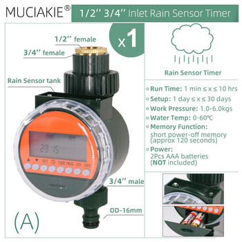 MUCIAKIE Градинска автоматична система за поливане Таймер Сензор за дъжд Слънчев LCD Електронен контролер за капково напояване Напоител за оранжерии