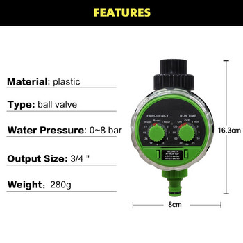 Сферичен кран Таймер за поливане на градина Автоматичен електронен таймер за вода Контролер на напоителната система Кран с 3 / 4 резби