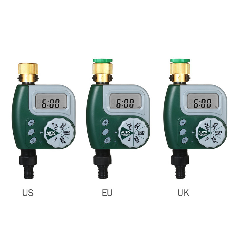 US/EU/UK Plug Digitális programozható vízidőzítő Időjárásálló kerti pázsit csaptelep tömlő időzítő automatikus öntözésvezérlő