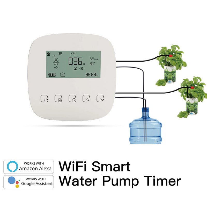 Tuya WiFi intelligens kettős szivattyús rendszer 550 ml/perc automata öntözőgép szerszámkészlet öntözőrendszer készlet 5+1+1 programozható