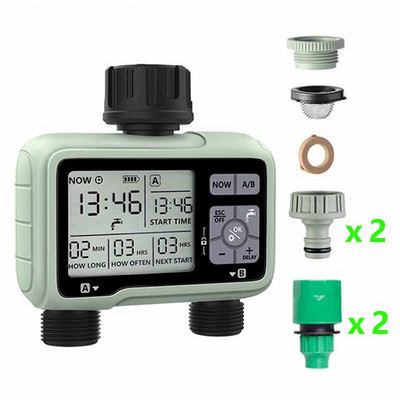 Afișaj cu ecran mare Controler de irigare în aer liber 2 zone Temporizator de apă de grădină programabil Controler de sistem de irigare automat