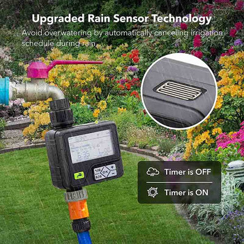 Автоматичен LCD дисплей Таймер за поливане Контролер за градинско напояване със сензор за дъжд 6 отделни програми Таймер за вода