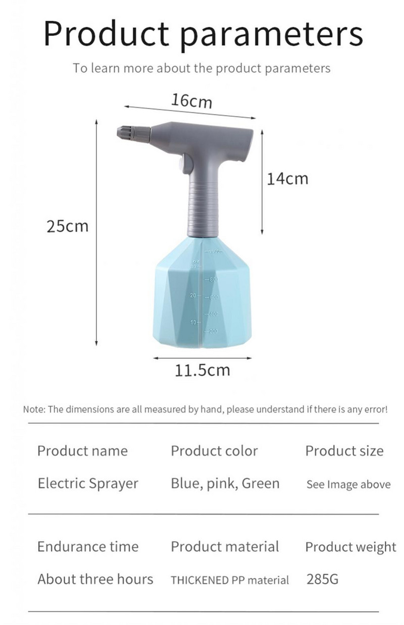 Elektromos szórófejes palack 1 literes automata növényi öntözőkanna Kertészet öntöző virágvíz univerzális fejfertőtlenítő permetező