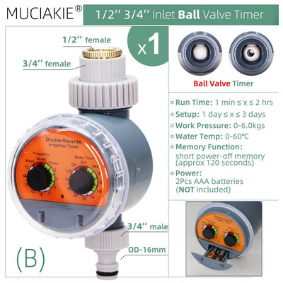 MUCIAKIE A típusú napelemes golyóscsap időzítők otthoni kert öntözés öntözés automata vezérlő vízálló 1/2 3/4'' menet