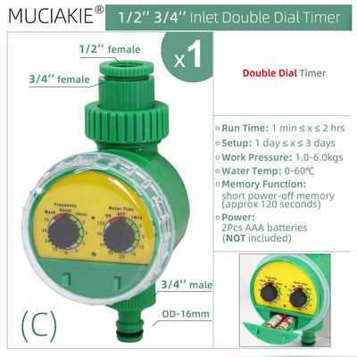 MUCIAKIE A típusú napelemes golyóscsap időzítők otthoni kert öntözés öntözés automata vezérlő vízálló 1/2 3/4'' menet