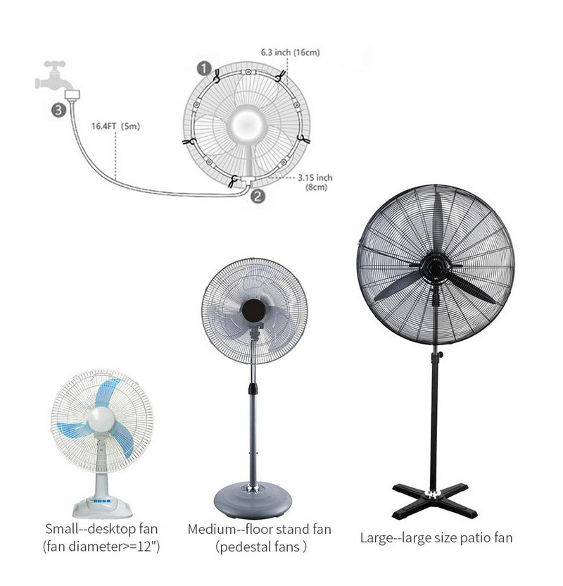Hordozható köd ventilátor gyűrű készlet vízpermetező köd köd gép ventilátor gyűrű hűtőrendszer kültéri terasz kerti üvegház hűtéséhez