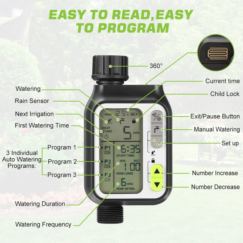 Regulator electronic de irigare Temporizator automat de irigare Controler pentru aspersoare rezistent la apă Dispozitiv de irigare pentru udarea grădinii