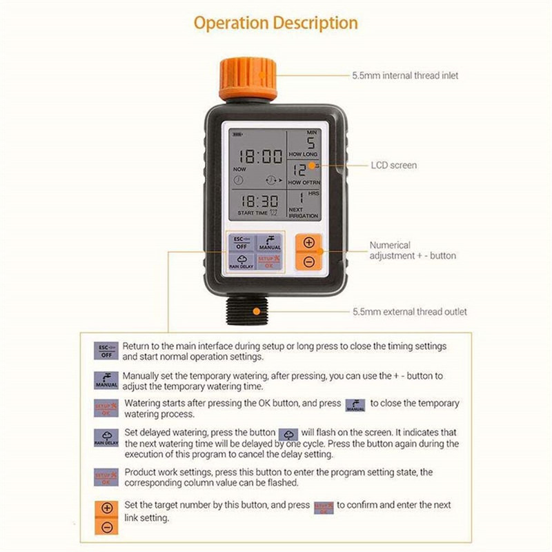 Automatinis programuojamas skaitmeninis vandens laikmatis 3 colių didelio ekrano IP65 atsparus vandeniui sodo vejos laistymo sistemos drėkinimo valdiklis
