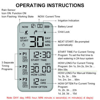 Αδιάβροχος ελεγκτής καταιονισμού Ηλεκτρονικός ρυθμιστής ποτίσματος Χρονοδιακόπτης αυτόματης άρδευσης 3 Ξεχωριστός χρονισμός σύστημα ποτίσματος σταγόνων