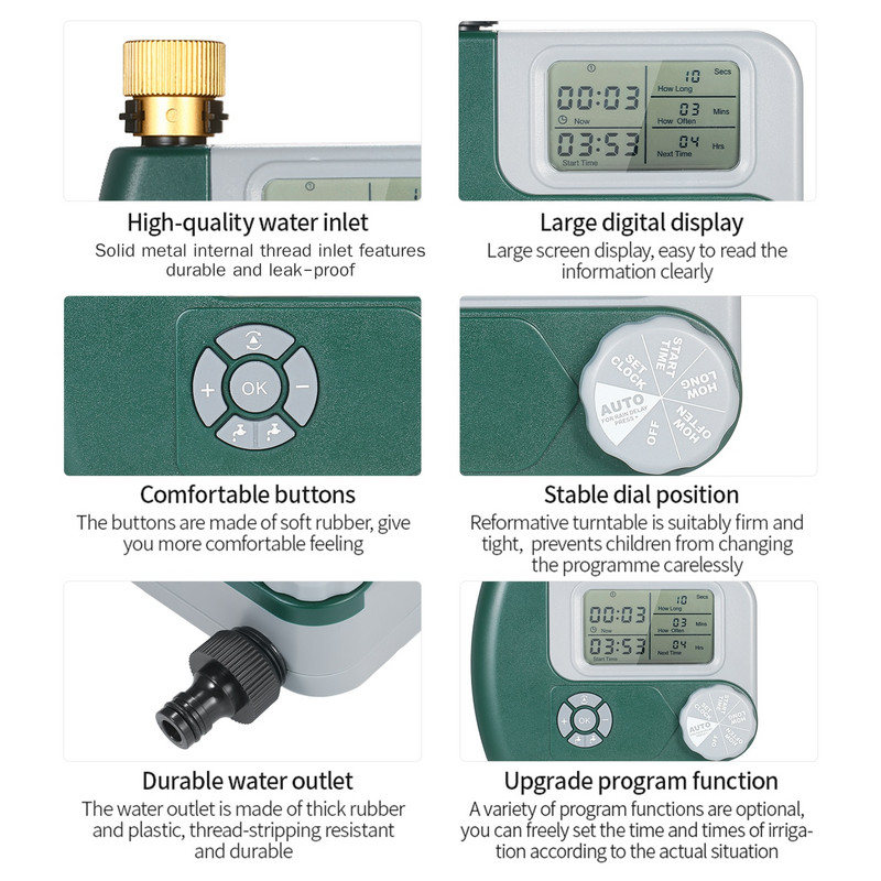 Temporizator de robinet cu furtun digital programabil, acționat cu baterie, sistem automat de udare prin stropire, controler de irigare cu 1/2 ieșire