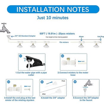 6/9/12/15/18m Охлаждаща вода Система за пръскане с мъгла Градински пулверизатор Напояване на растения Спринклер Комплект за мъгла на открито за оранжерия