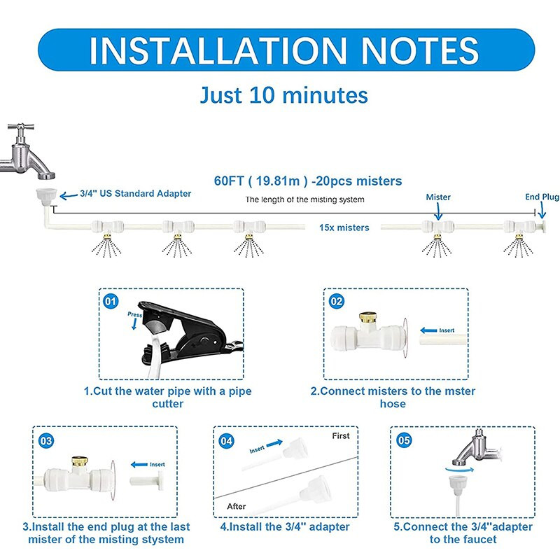 6/9/12/15/18m Sistem de pulverizare cu ceață cu apă de răcire Nebulizator de grădină pentru plante irigare prin stropire Kit de aburire în aer liber pentru seră