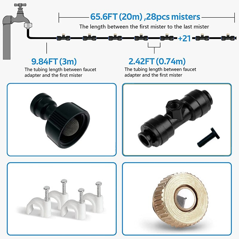 6/9/12/15/18m Sistem de pulverizare cu ceață cu apă de răcire Nebulizator de grădină pentru plante irigare prin stropire Kit de aburire în aer liber pentru seră