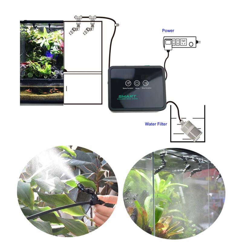 Intelligens Reptile Fogger elektronikus párásító időzítő, automatikus ködrendszer, esőerdő vízpermet vezérlő locsoló terráriumok