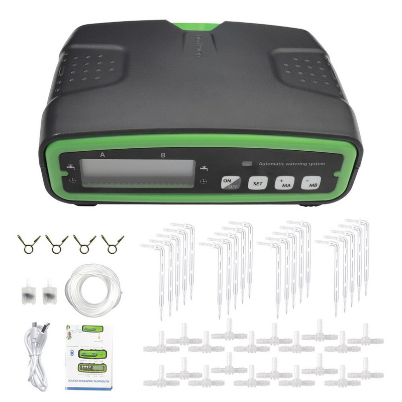 Dispozitiv de udare automat inteligent, pompa dubla, adapator temporizat, gradina, terasa, sistem de irigare prin picurare pentru 20 de flori de plante in ghiveci